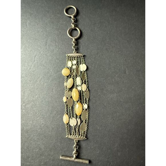 Michael Kors Beaded Chain Link Bracelet Gold Tone Yellow Beads Boho Career - Picture 1 of 4